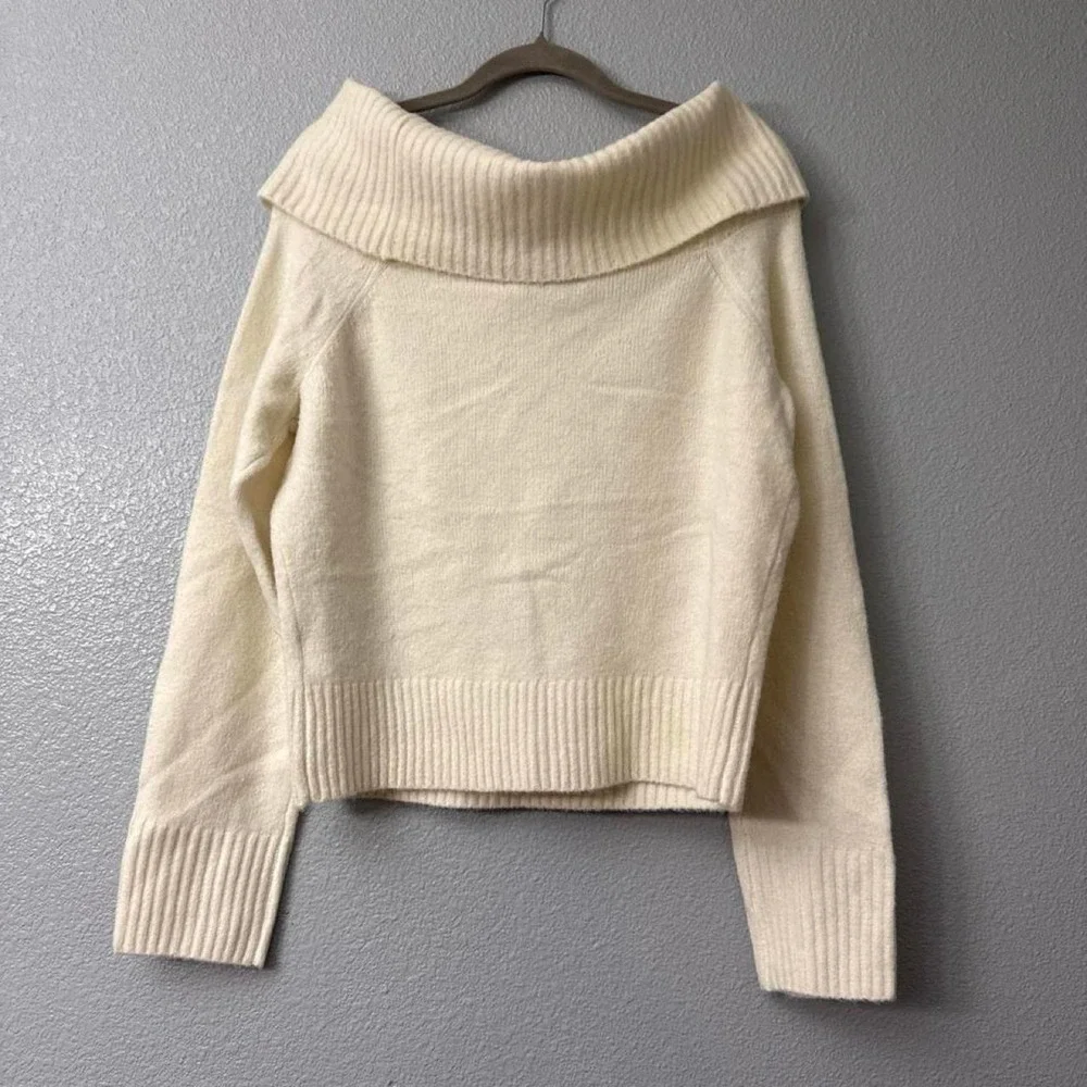 Major Label Group Women's Off the Shoulder Cream Mid Length Sweater